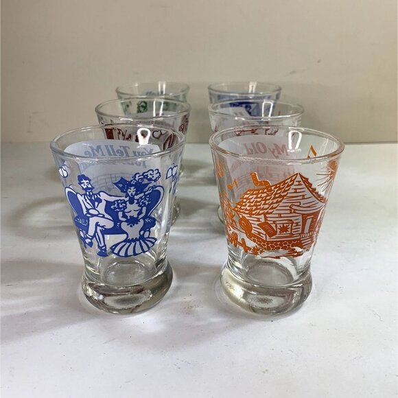 Vintage 40s Set of 6 Hazel Atlas Cordial Glasses Novelty Sing-A-Song Vaudeville - Picture 4 of 7